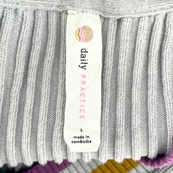 Daily Practice Ribbed Sweater Dress – Gray w/ Multicolor Stripe Trim - Picture 6 of 8